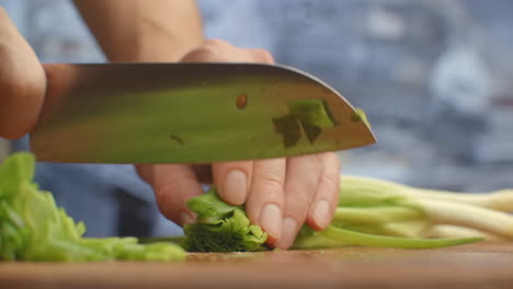 To-cut-green-onions.-The-cuts-green-onions-on-a-wooden-board.-Healthy-food